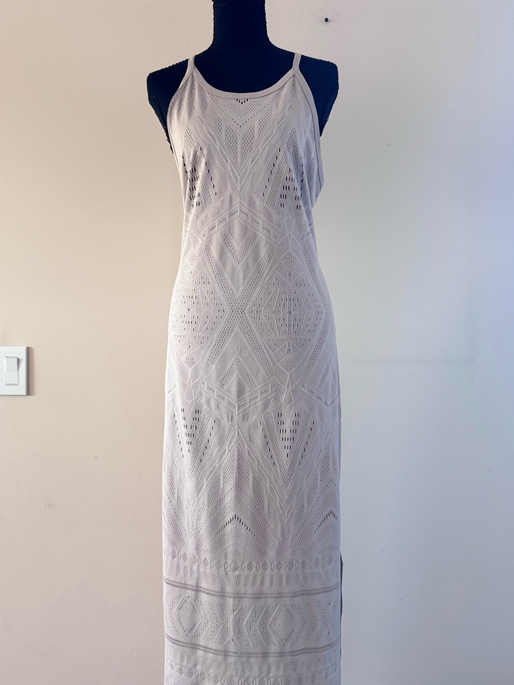 House of Harlow 1960 Light Beige Maxi Dress With Geometric Cut Out Pattern